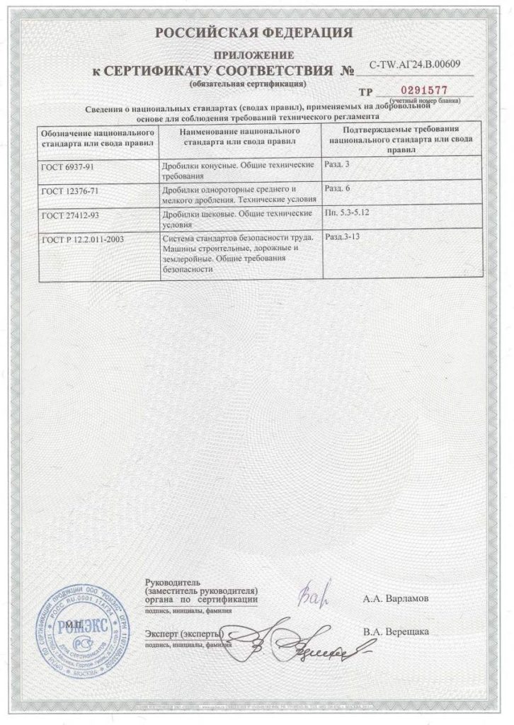 Russian Certificate Minyu Machinery Corp.